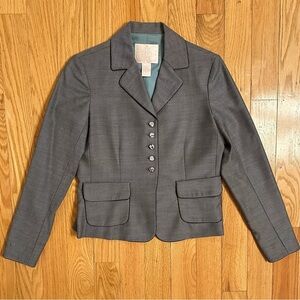 Rebecca Taylor Lace Button Pinstripe Wool Blazer Gray Brown Sz 6 Womens